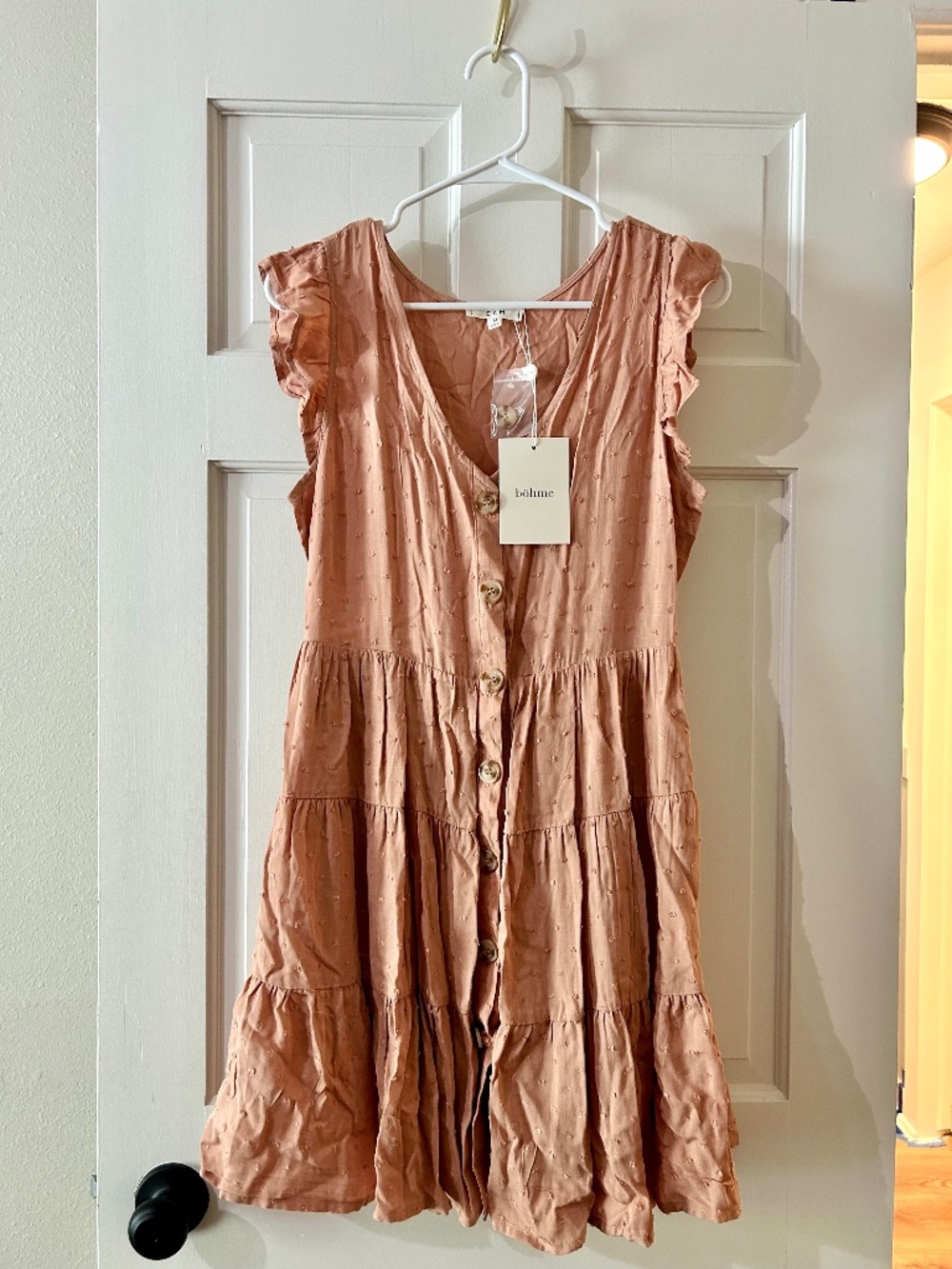 NWT Böhme E & M Swiss Dot Tiered Button Down Dress Terracotta M